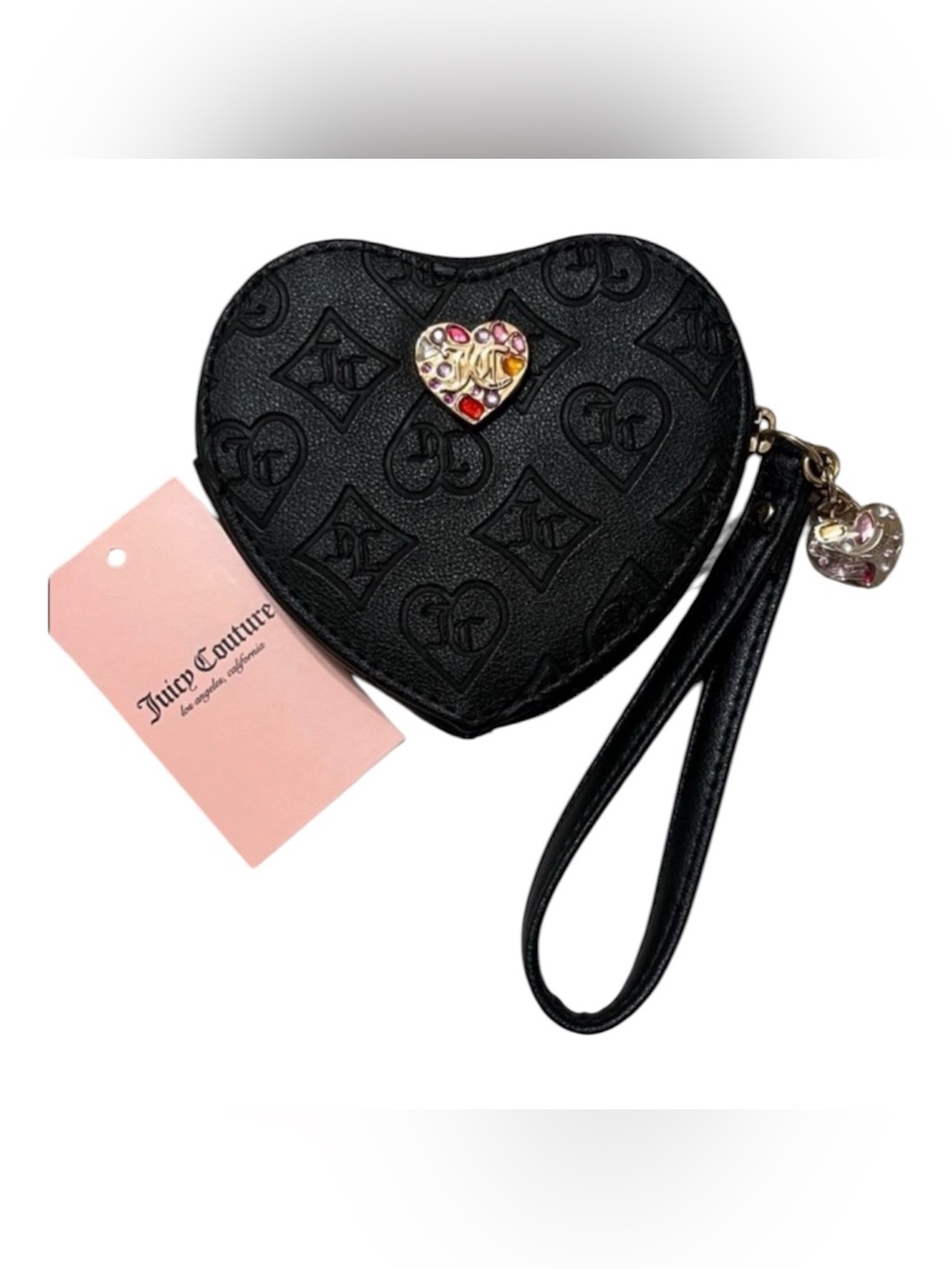 New Juicy Couture Black Heart Zippered Wristlet